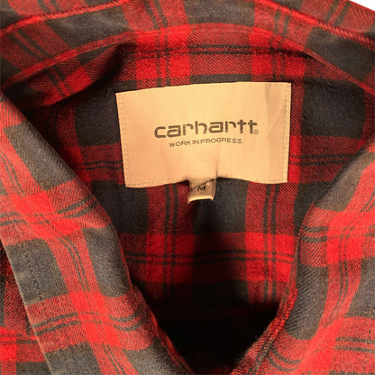 Digg It Thrift & Vintage Carhartt WIP red and navy plaid flannel shirt with size medium neck label