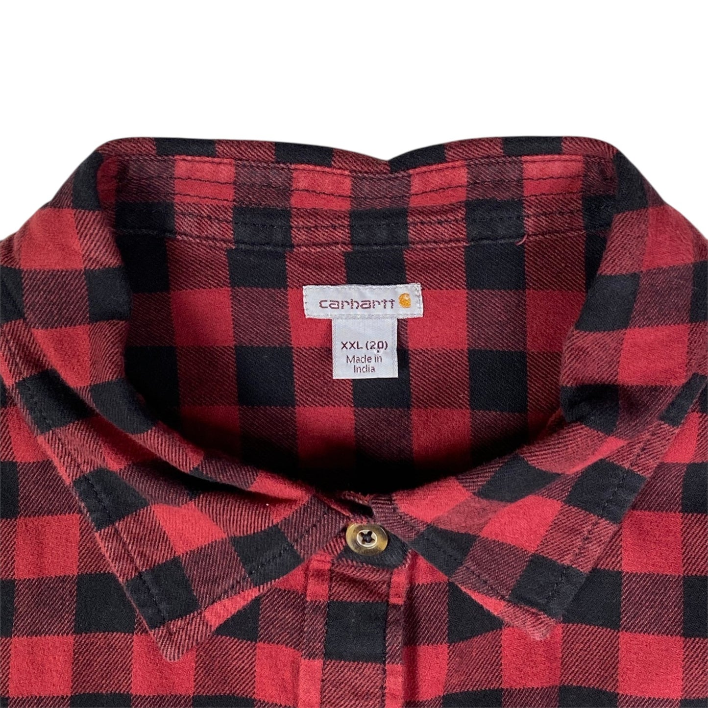 Digg It Thrift & Vintage Carhartt red and black plaid flannel shirt with XXL size tag and collar detail