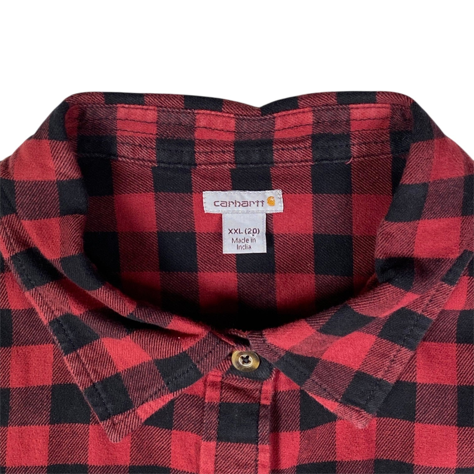 Digg It Thrift & Vintage Carhartt red and black plaid flannel shirt with XXL size tag and collar detail
