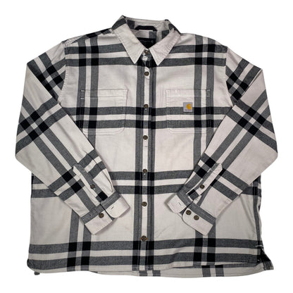 Digg It Thrift & Vintage Carhartt black and white plaid flannel long sleeve shirt with dual chest pockets