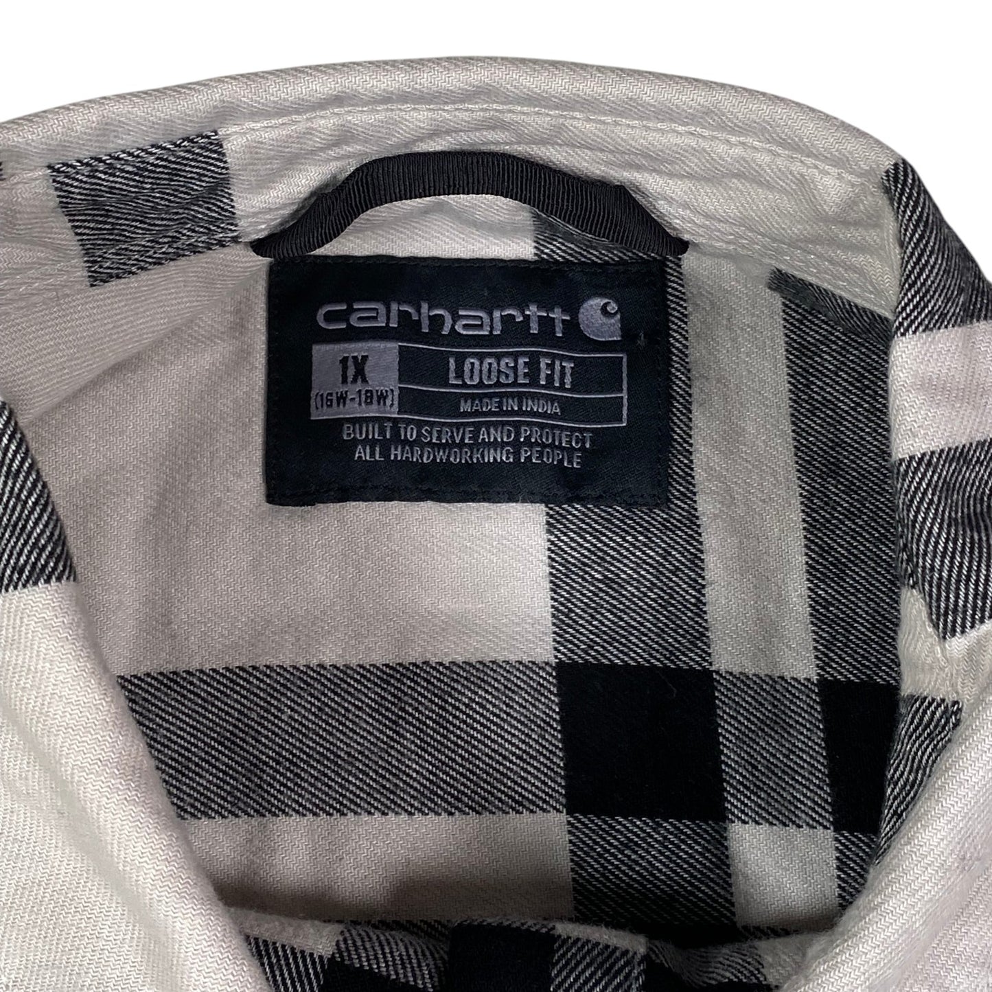 Digg It Thrift & Vintage Carhartt black and white plaid flannel shirt with loose fit XL tag detail