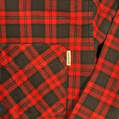Digg It Thrift & Vintage Carhartt WIP red and navy plaid flannel shirt with chest pocket and branded tab