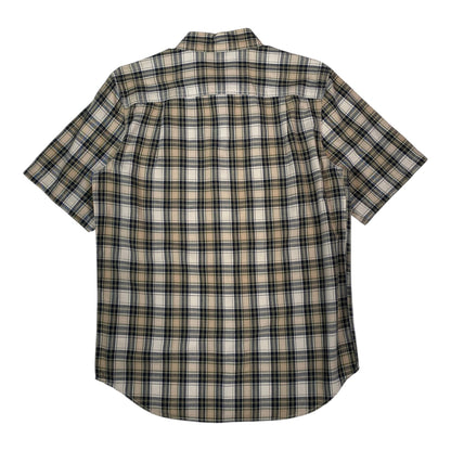 Back view of a Digg It Thrift & Vintage Carhartt olive and beige plaid short sleeve work shirt in size medium.