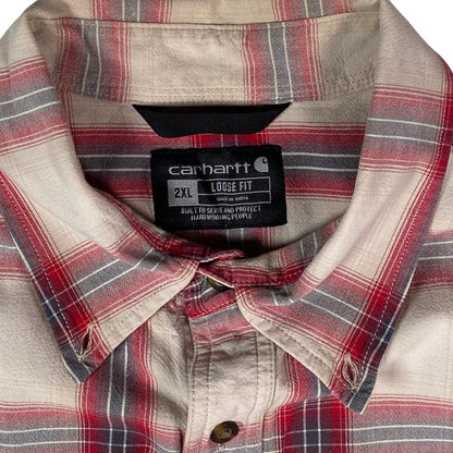 Digg It Thrift & Vintage Carhartt cream and red plaid short sleeve work shirt with 2XL loose fit label