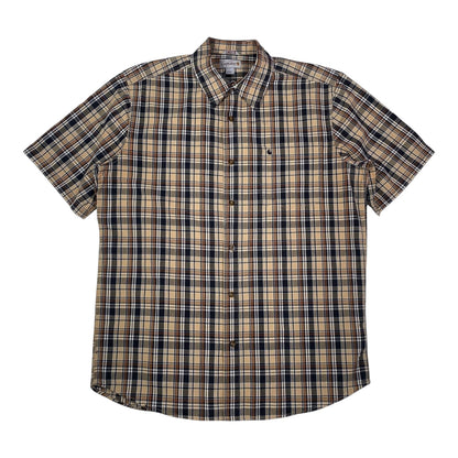 Digg It Thrift & Vintage Carhartt beige and brown plaid short sleeve button-up work shirt in size large.