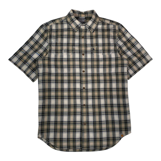 Digg It Thrift & Vintage Carhartt olive and beige plaid short sleeve button-down work shirt in size medium