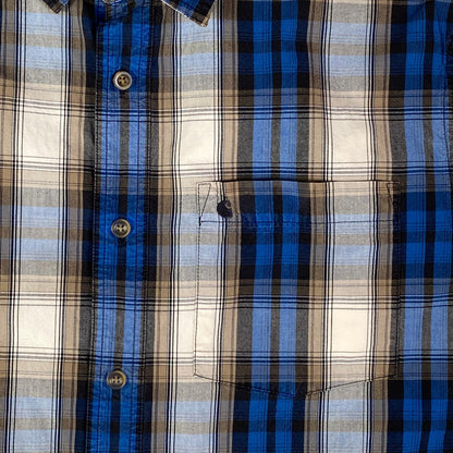 Digg It Thrift & Vintage Carhartt royal blue and tan plaid short sleeve work shirt with chest pocket