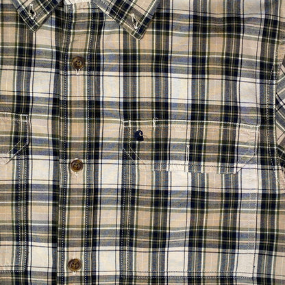 Digg It Thrift & Vintage Carhartt olive and beige plaid short sleeve work shirt with button-down collar and chest pocket
