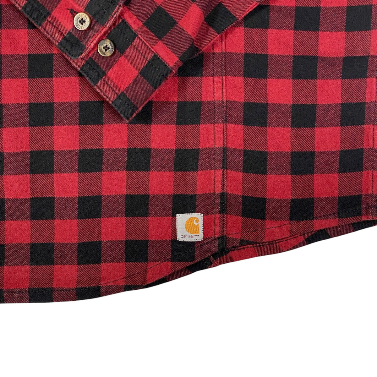 Digg It Thrift & Vintage Carhartt red and black plaid flannel shirt with branded buttons and logo patch
