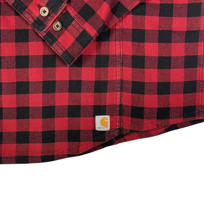 Digg It Thrift & Vintage Carhartt red and black plaid flannel shirt with branded buttons and logo patch