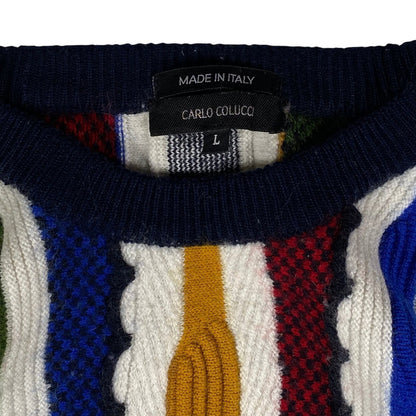 Digg It Thrift & Vintage Carlo Colucci textured knit sweater featuring a colorful striped pattern and crew neckline