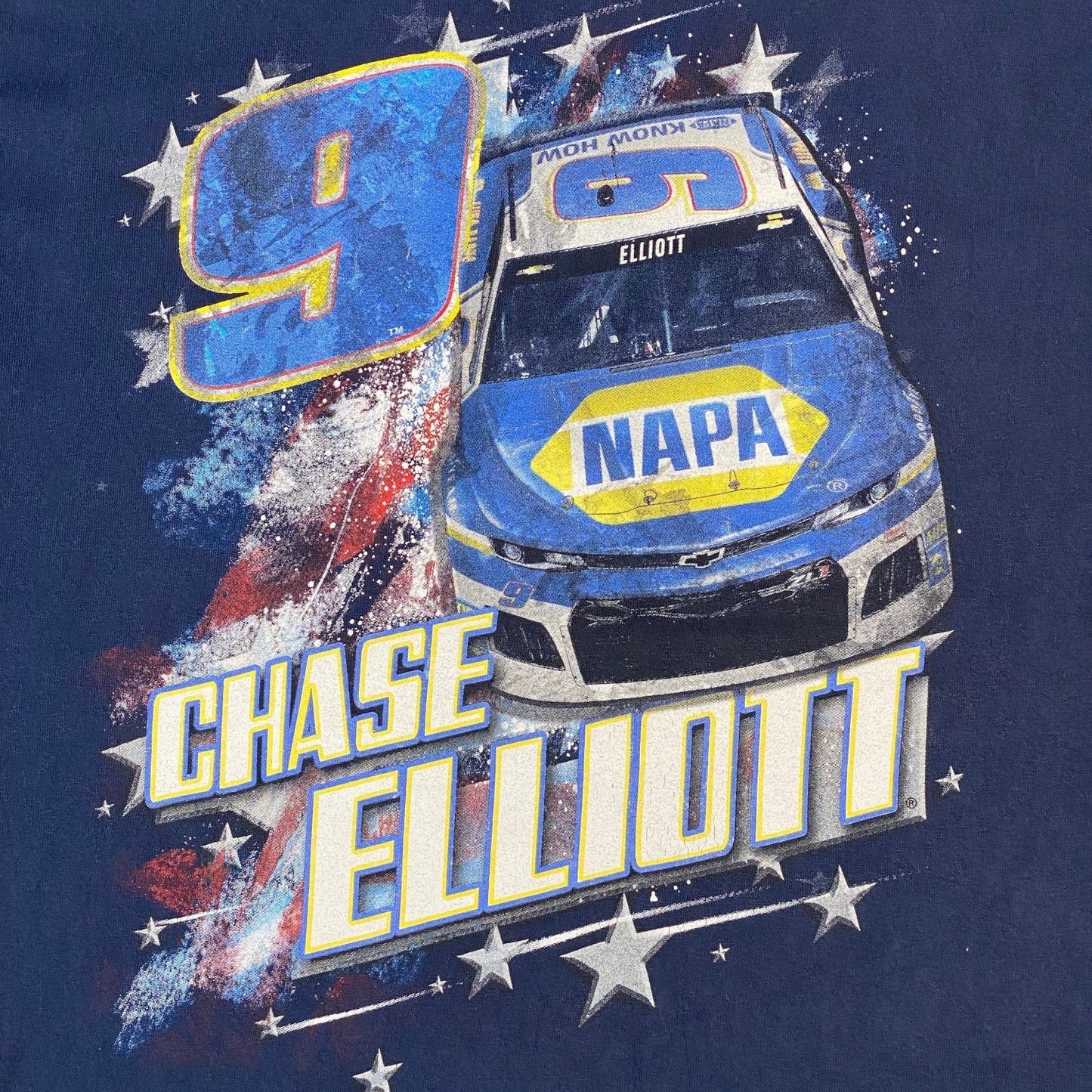 Digg It Thrift & Vintage navy Chase Elliott NAPA Auto Parts NASCAR t-shirt with number 9 race car graphic