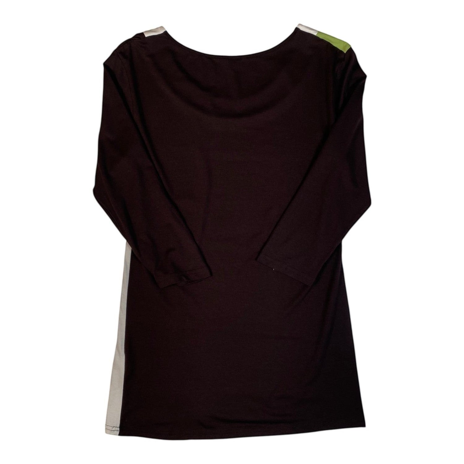 Digg It Thrift & Vintage olive and brown colorblock longline tunic top with mod-style sleeves in a retro design.