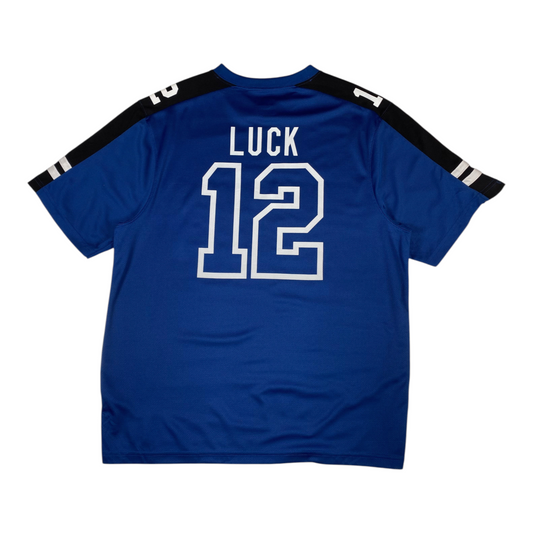 Digg It Thrift & Vintage Indianapolis Colts Andrew Luck jersey in blue with white number 12 and black shoulder detail
