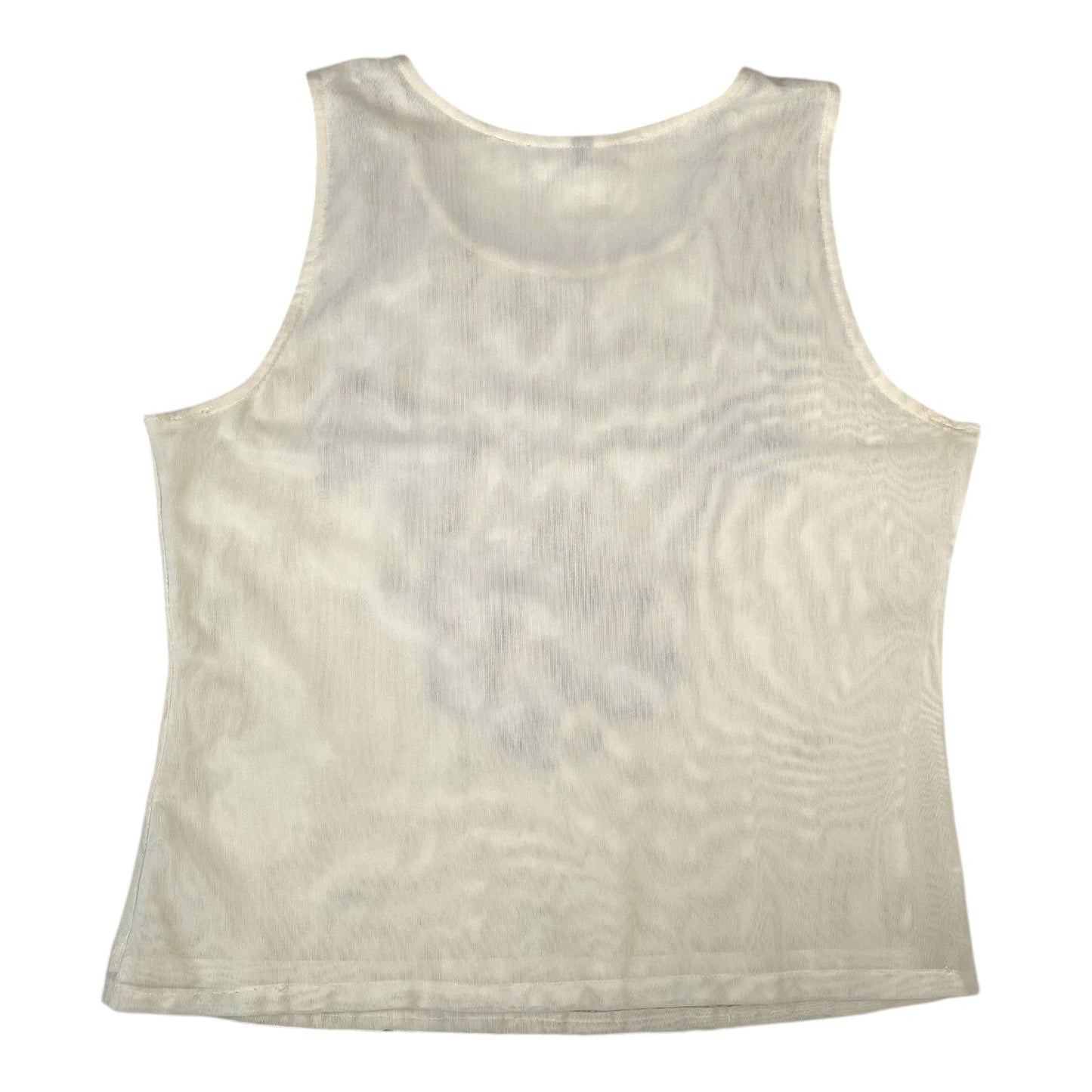 Digg It Thrift & Vintage cream mesh tank top with intricate sequin and bead embellishments, fits like a size medium.