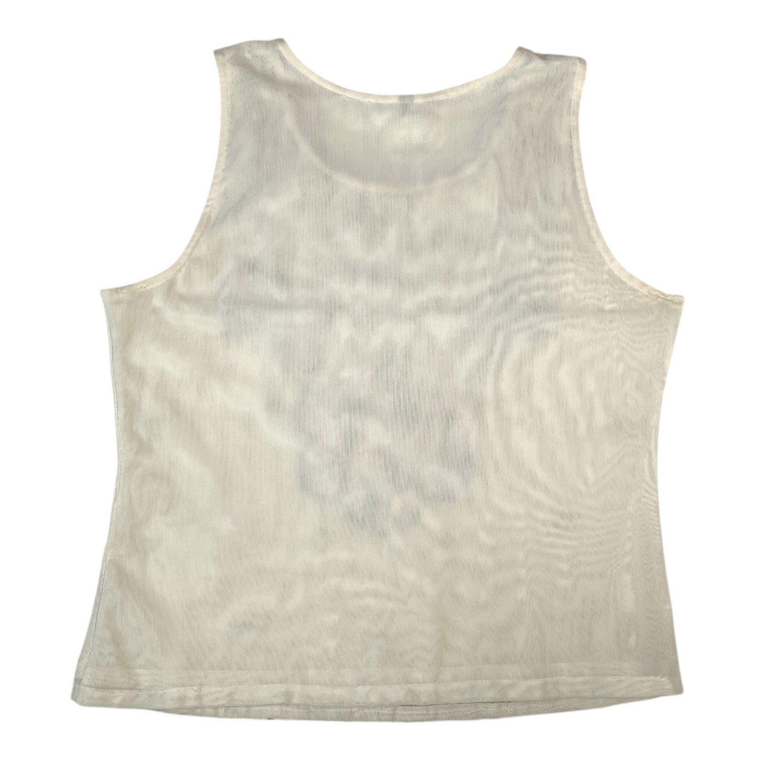 Digg It Thrift & Vintage cream mesh tank top with intricate sequin and bead embellishments, fits like a size medium.