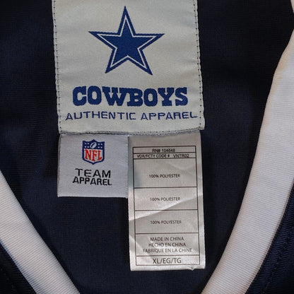 Digg It Thrift & Vintage Dallas Cowboys NFL authentic apparel jersey tag showing size XL and polyester material
