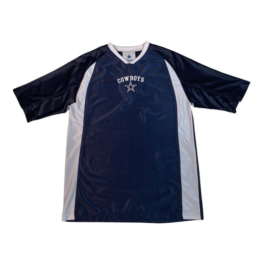 Digg It Thrift & Vintage navy blue and white Dallas Cowboys NFL jersey with embroidered star logo and v-neck collar