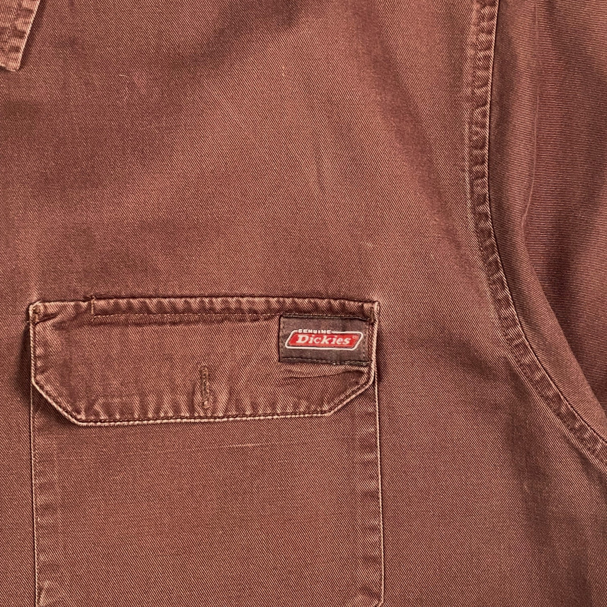 Digg It Thrift & Vintage dark brown Dickies short-sleeve work shirt with a chest pocket and branded logo patch