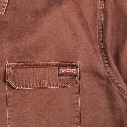 Digg It Thrift & Vintage dark brown Dickies short-sleeve work shirt with a chest pocket and branded logo patch