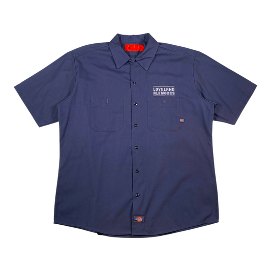 Digg It Thrift & Vintage dark charcoal Dickies short sleeve work shirt with Loveland Aleworks embroidery
