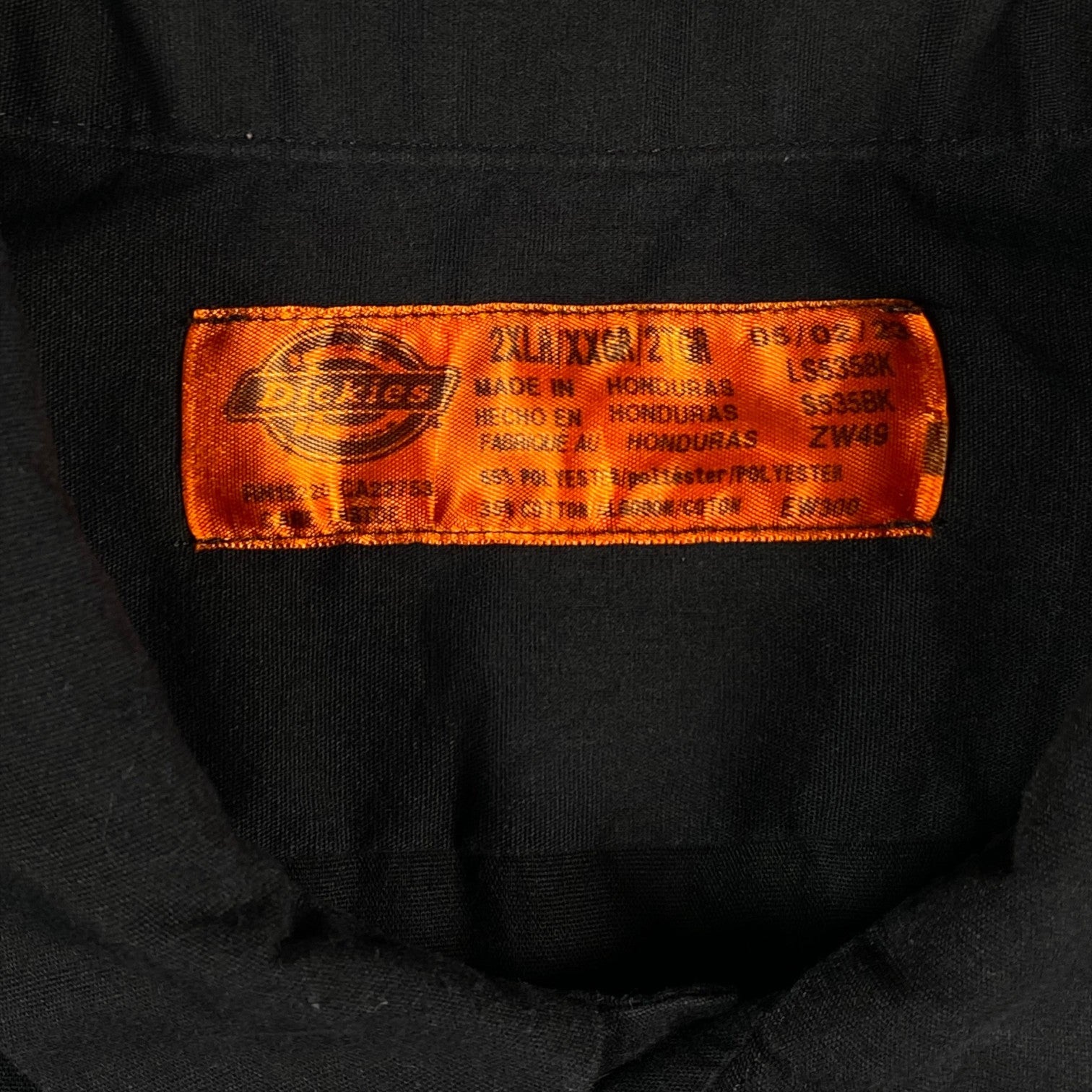 Digg It Thrift & Vintage black Dickies work shirt featuring an orange interior size tag for 2XL