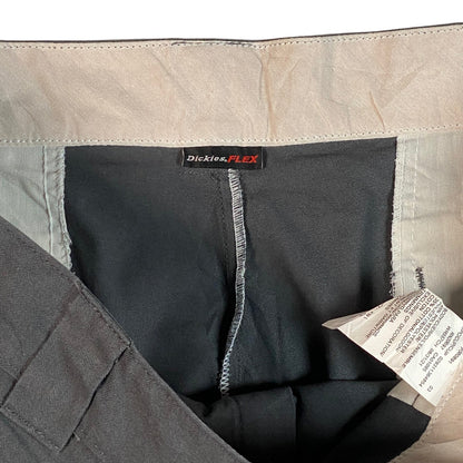 Digg It Thrift & Vintage Dickies FLEX loose fit cargo shorts interior label and size 36 tag in dark grey fabric
