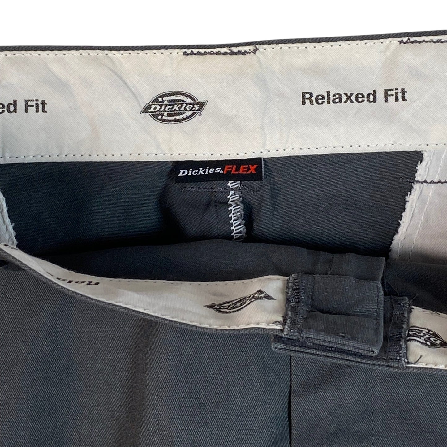 Digg It Thrift & Vintage charcoal grey Dickies FLEX loose fit cargo shorts interior waistband label