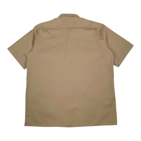 Back view of a Digg It Thrift & Vintage Dickies solid desert sand khaki short sleeve work shirt in size large
