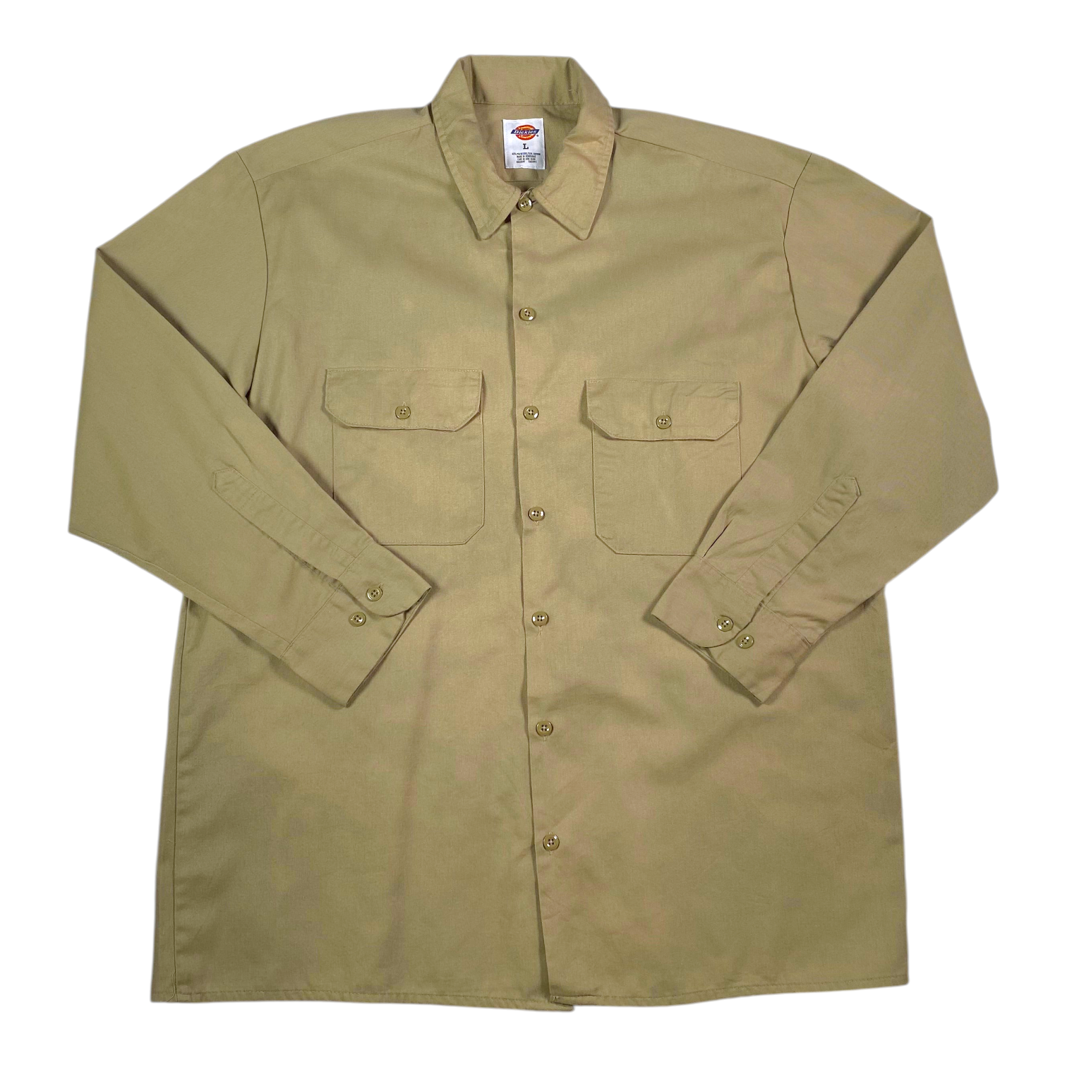 Digg It Thrift & Vintage Dickies khaki long sleeve work shirt with button-down front and dual chest pockets