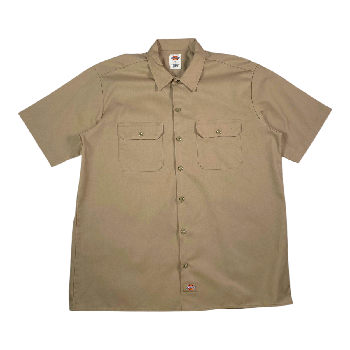 Digg It Thrift & Vintage Dickies desert sand khaki short sleeve button-up work shirt with dual chest pockets
