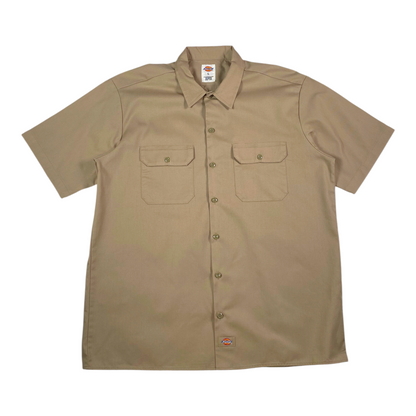 Digg It Thrift & Vintage Dickies desert sand khaki short sleeve button-up work shirt with dual chest pockets
