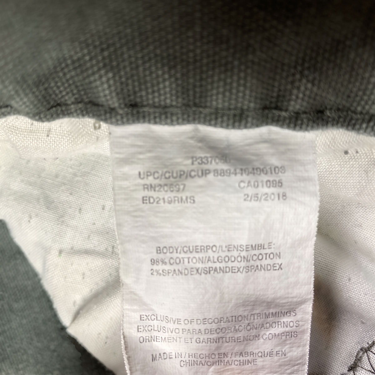 Digg It Thrift & Vintage Dickies dark green pants fabric care label showing cotton and spandex material composition