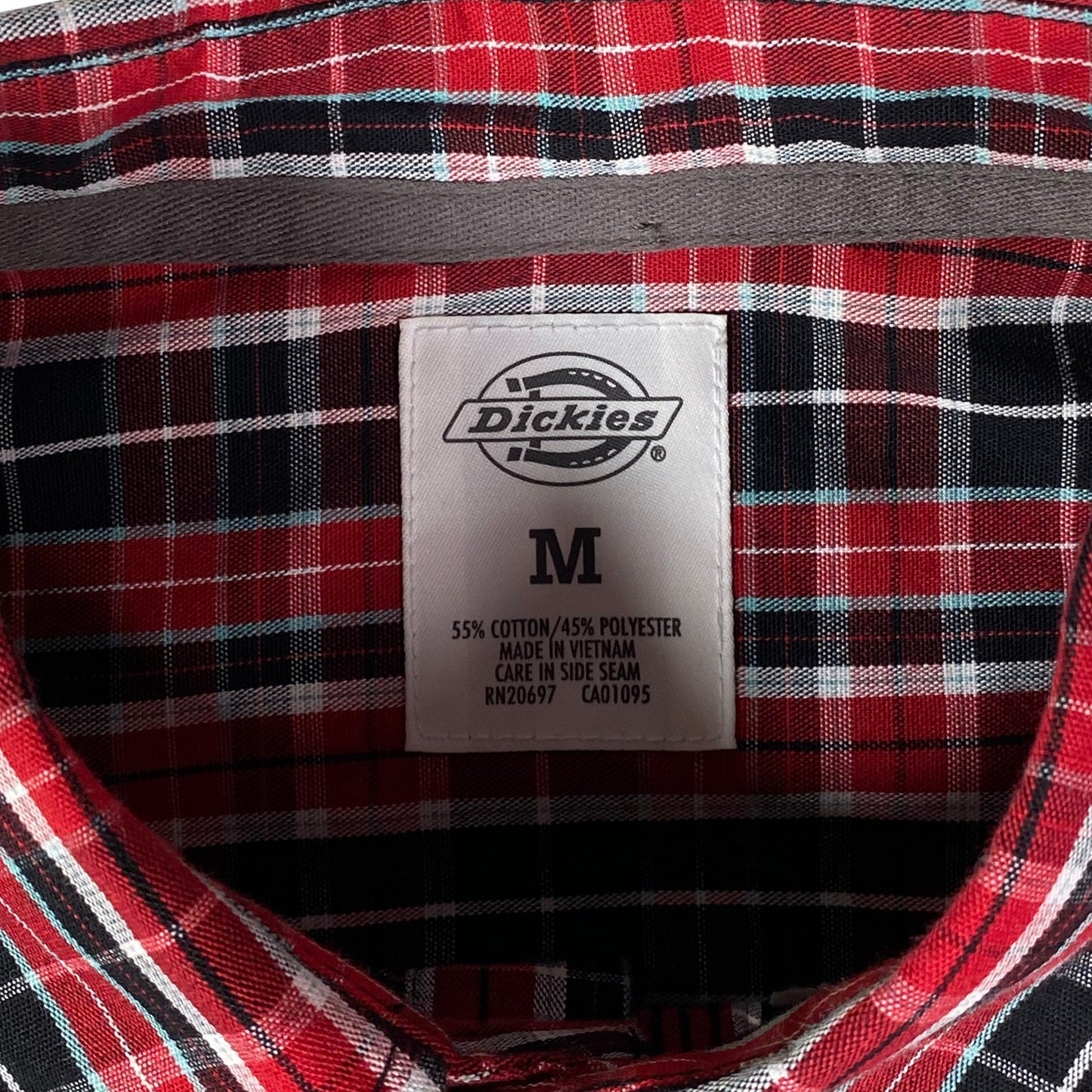 Digg It Thrift & Vintage Dickies red and black plaid long sleeve work shirt with size medium tag