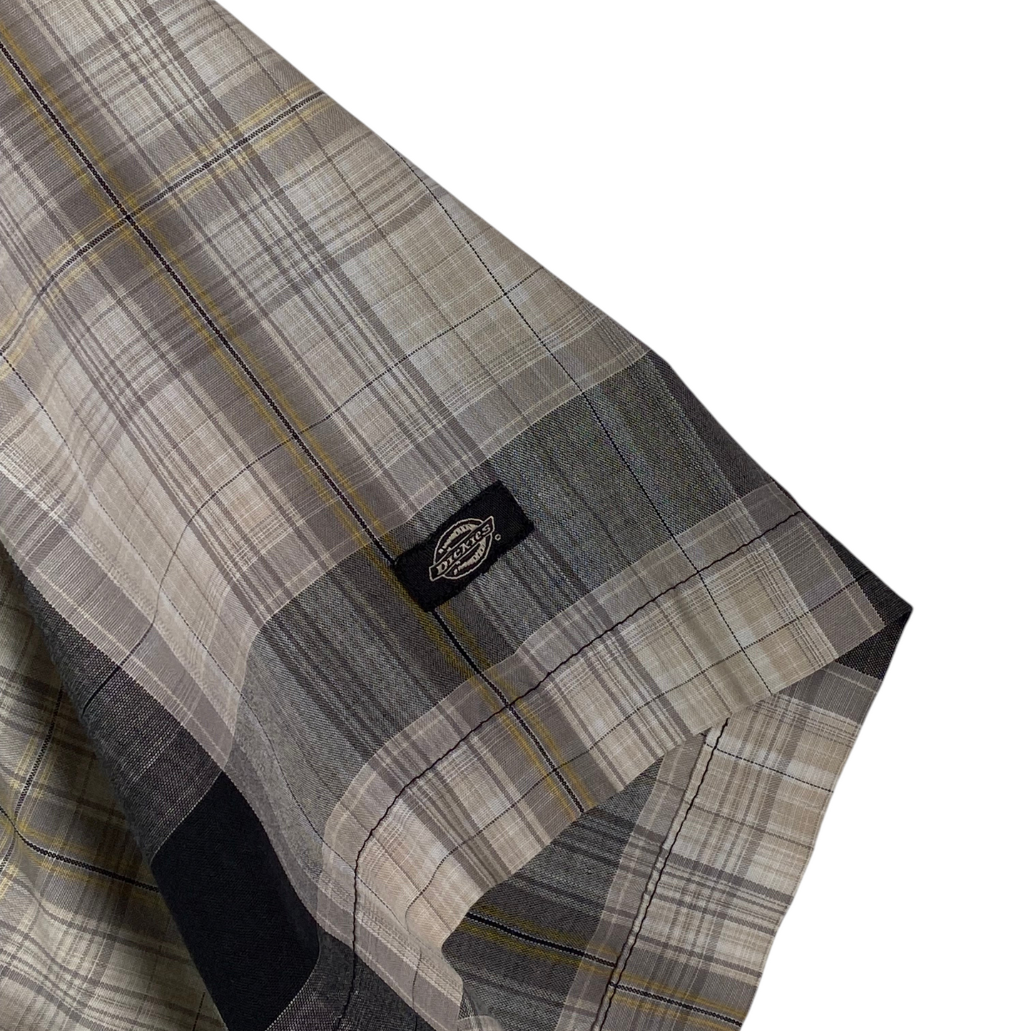 Digg It Thrift & Vintage Dickies plaid short sleeve western work shirt sleeve detail with brand logo tag