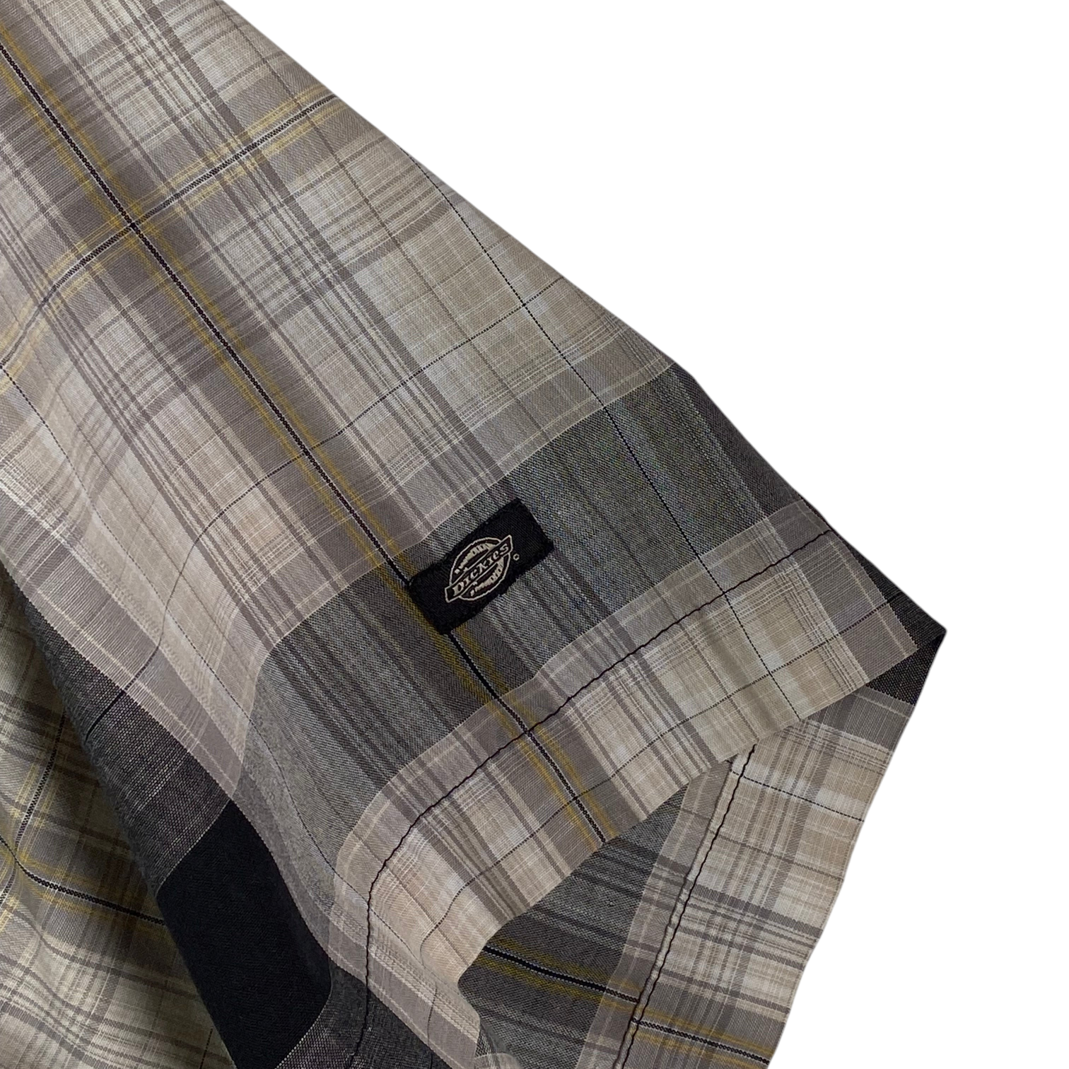 Digg It Thrift & Vintage Dickies plaid short sleeve western work shirt sleeve detail with brand logo tag