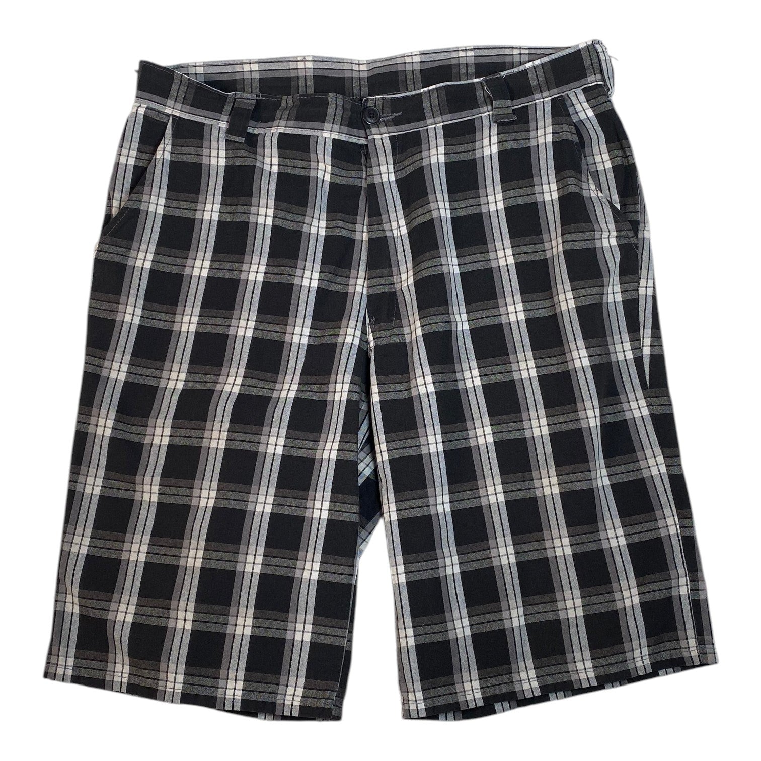 Digg It Thrift & Vintage Dickies black and white plaid shorts with a button closure and side pockets