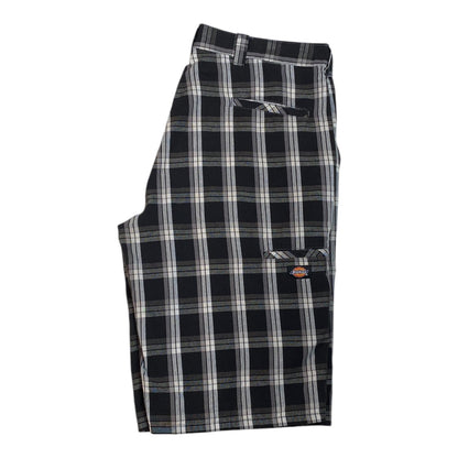 Digg It Thrift & Vintage Dickies black and white plaid shorts with a side pocket and logo patch, size 38