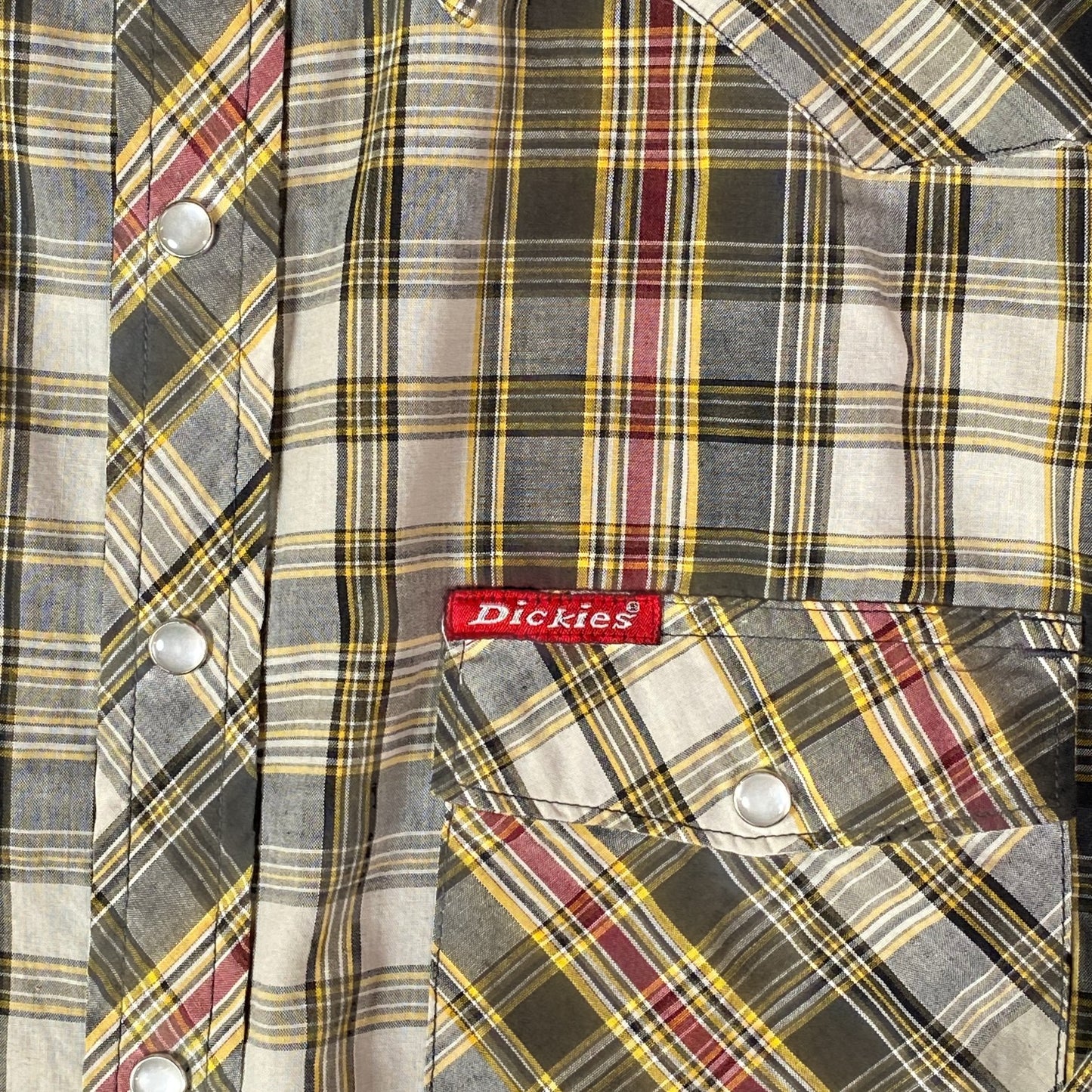 Digg It Thrift & Vintage Dickies western plaid long sleeve shirt with pearl snap buttons and chest pocket detail