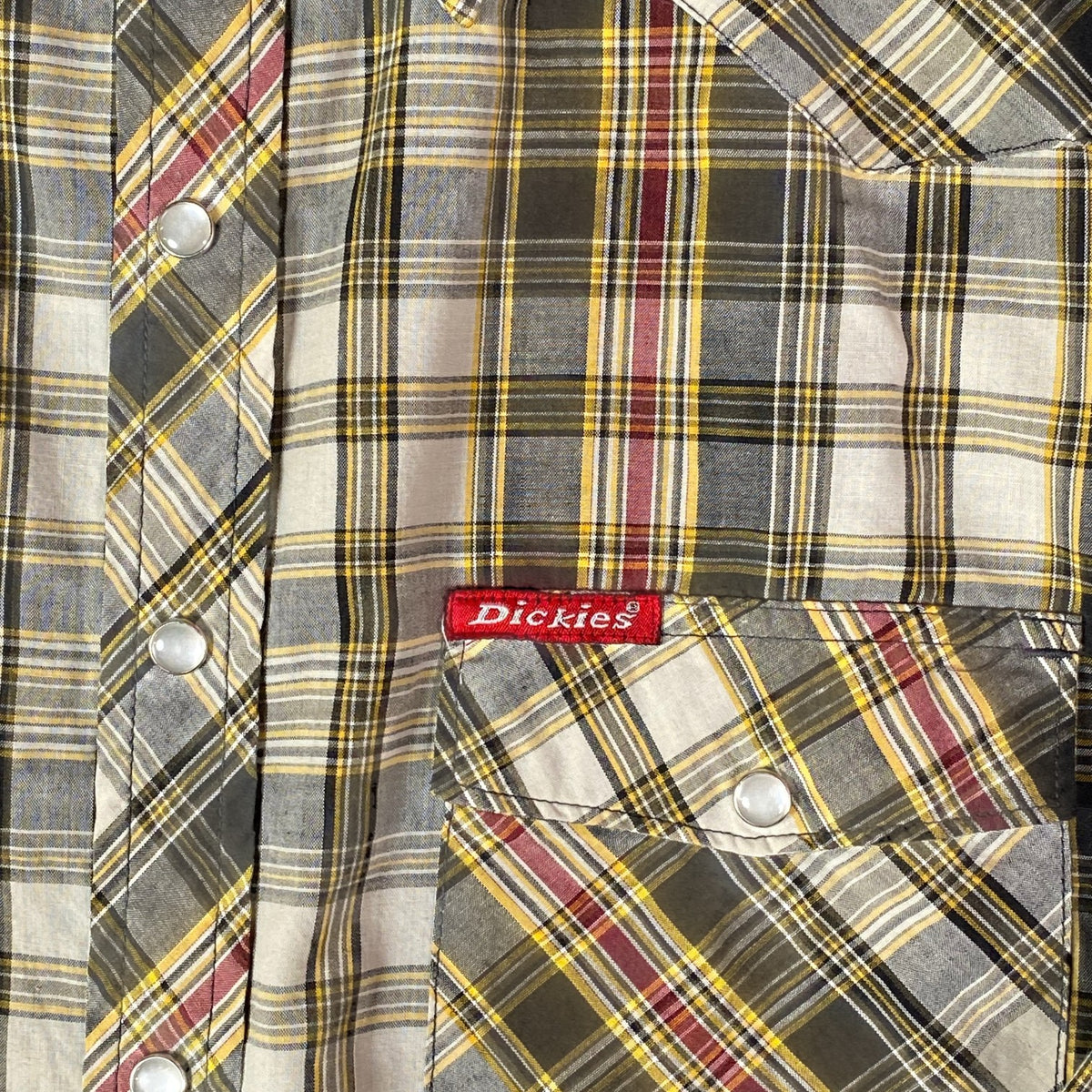Digg It Thrift & Vintage Dickies western plaid long sleeve shirt with pearl snap buttons and chest pocket detail