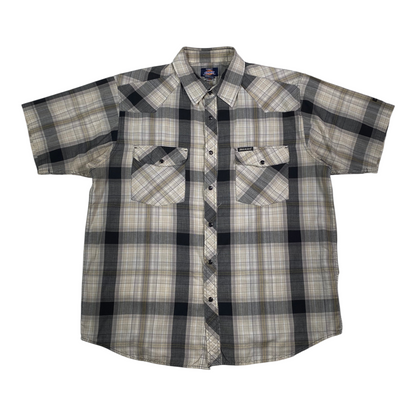 Digg It Thrift & Vintage Dickies plaid short sleeve western snap work shirt in beige and black, size XL fits like L