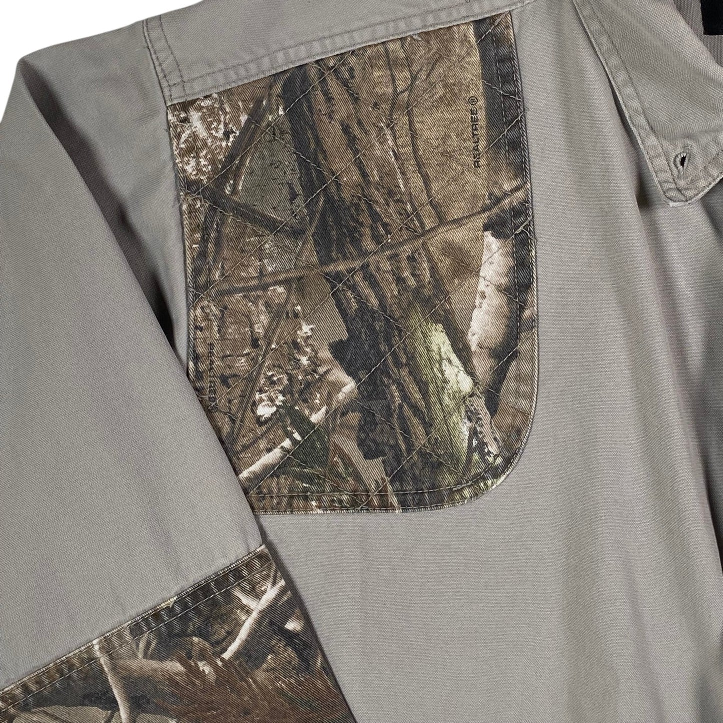 Digg It Thrift & Vintage Dickies x Realtree grey outdoor shooting shirt with quilted camo shoulder patch