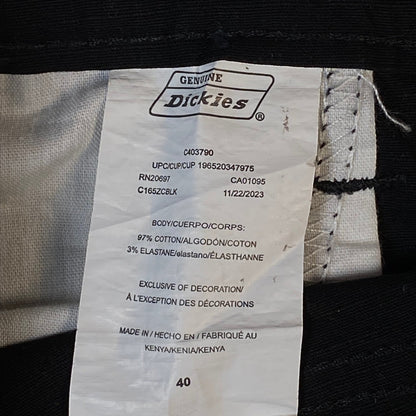Digg It Thrift & Vintage black Dickies shorts care label showing 97% cotton and 3% elastane fabric composition
