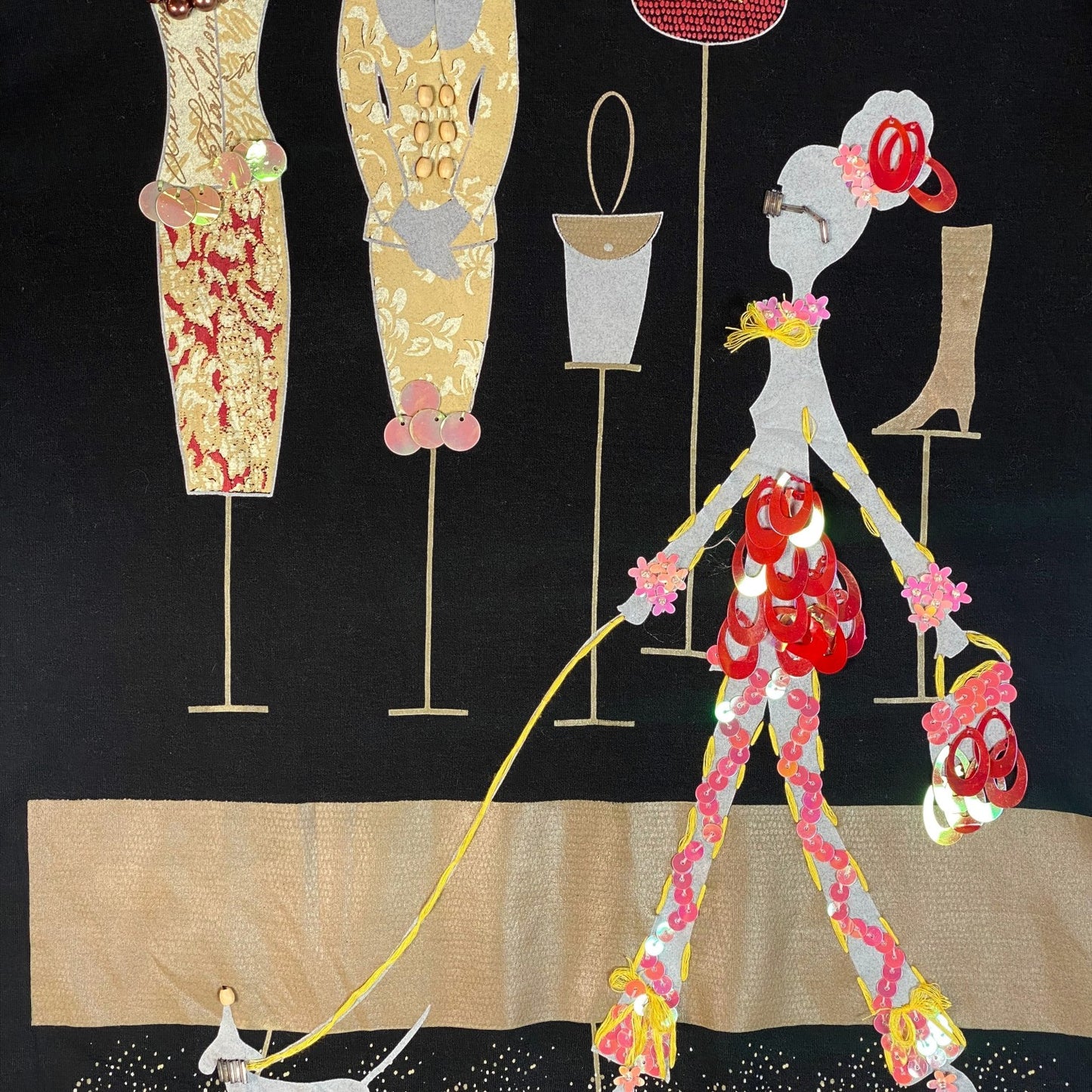 Digg It Thrift & Vintage black long sleeve top with embellished runway fashion design featuring sequins and appliques