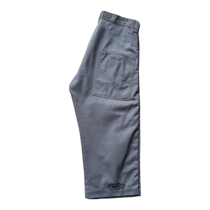 Digg It Thrift & Vintage Energie B-Boy grey denim jorts with a large back pocket and embroidered logo detail.