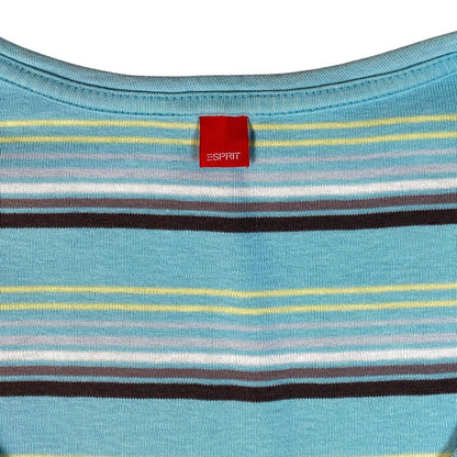 Digg It Thrift & Vintage Esprit aqua blue striped top with a red brand label at the neckline