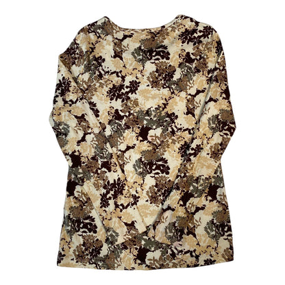 Digg It Thrift & Vintage White Stag long sleeve top featuring a brown and beige earth tone floral print