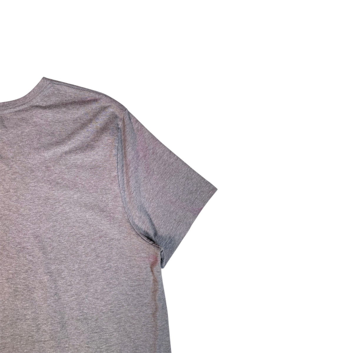 Digg It Thrift & Vintage heather grey Ford Bronco t-shirt showing a light underarm stain on the sleeve