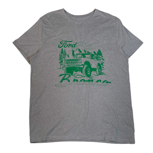 Digg It Thrift & Vintage heather grey Ford Bronco off-road graphic t-shirt with green print, size large.
