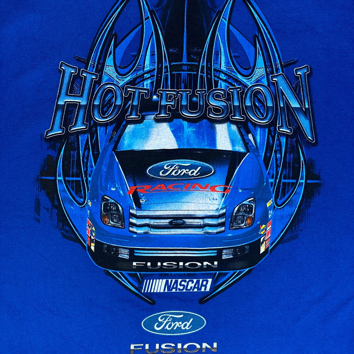 Digg It Thrift & Vintage blue Ford Fusion Hot Fusion NASCAR graphic t-shirt with racing car print
